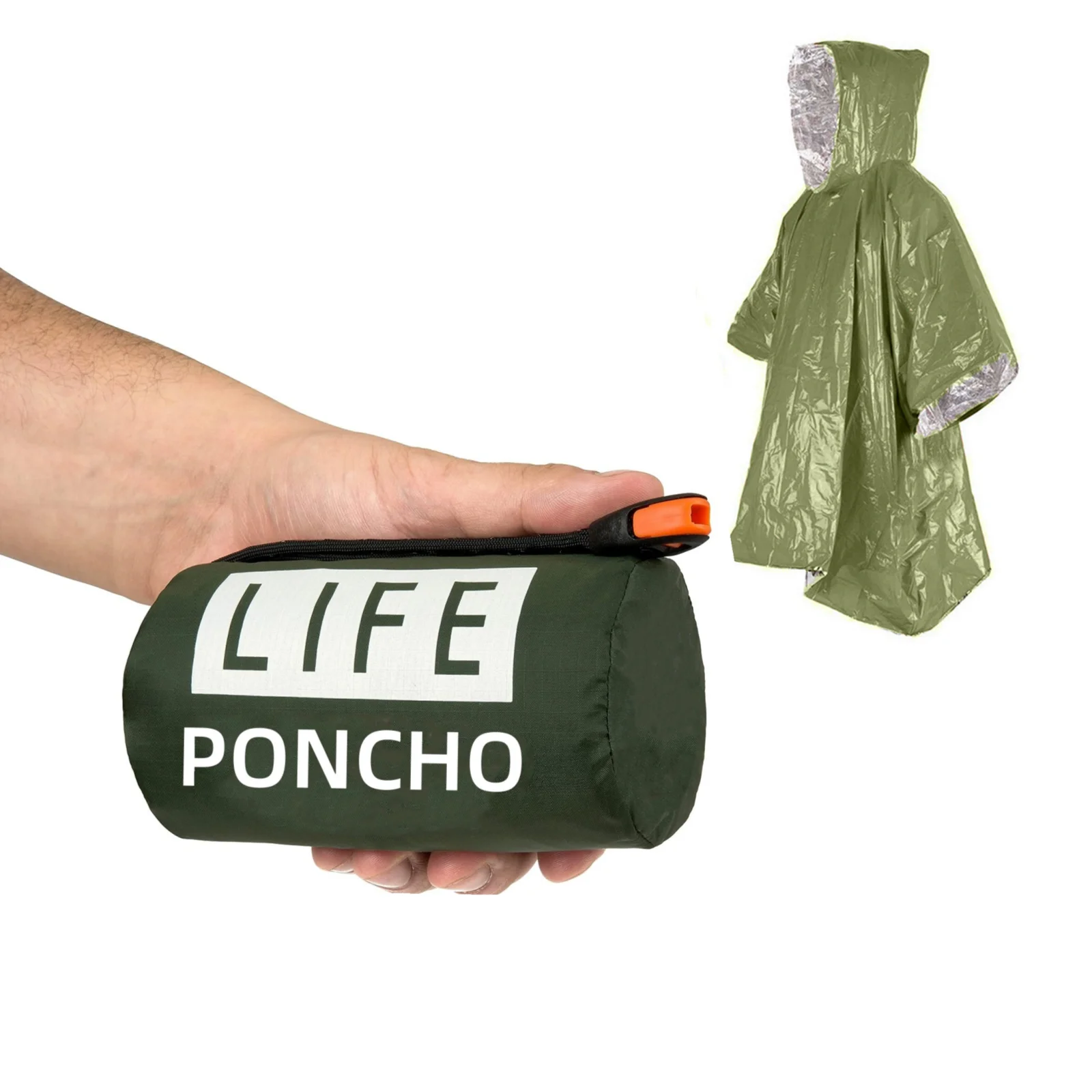 LIFE poncho Emergency Survival Rain Poncho Thermal Survival Space Blanket Raincoat Heat Reflective Waterproof for Camping Hiking