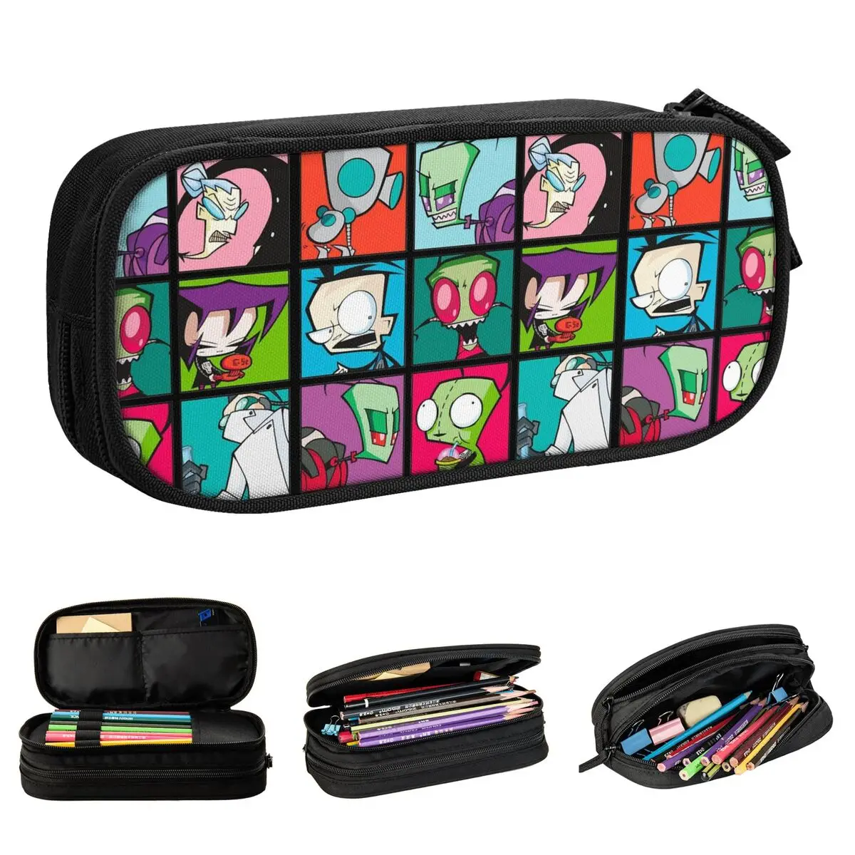 Invader Zim Characters Pencil Cases Pen Box Bag Kids Big Capacity Office Gift Pencilcases