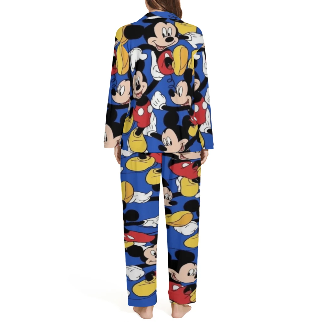 Conjunto de pijama Disney Mickey Mouse com top abotoado confortável e calça elástica, perfeito para homens e mulheres como lounge ou sleepwear