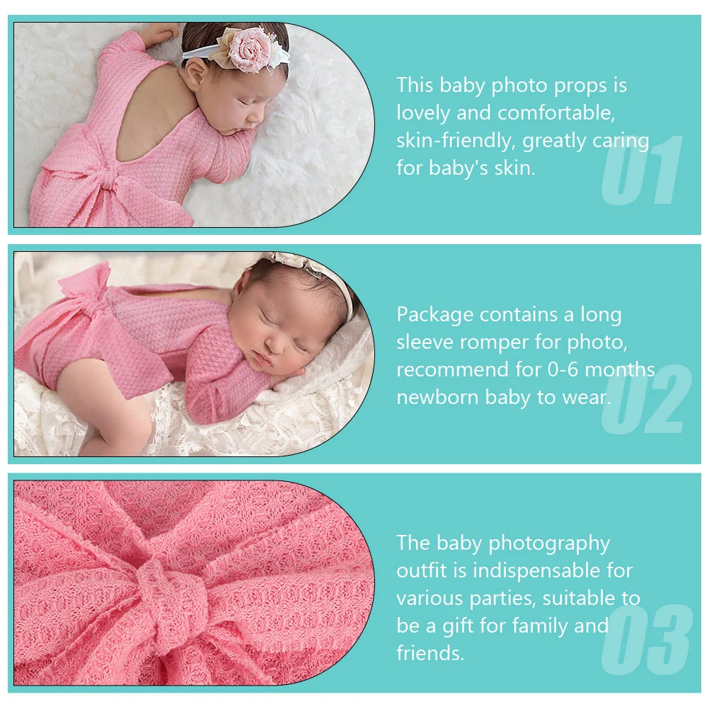 

Newborn Baby Girl Romper Bow Knot Photography Outfit Soft Comfortable Headband Photo Props Baby Photo Props Newborn Romper