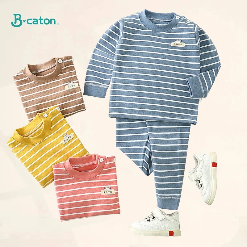 Autumn Winter Striped Pajamas for Kids Boy Girl Long Sleeve Cotton Children Sleepwear Thermal Child Underwear Long Johns Set