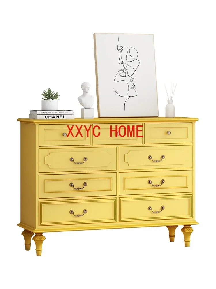 

American-Style Solid Wood Nine-Drawer Cabinet Living Room Light Luxury Chest of Drawers 9 Chest of Drawers Combination