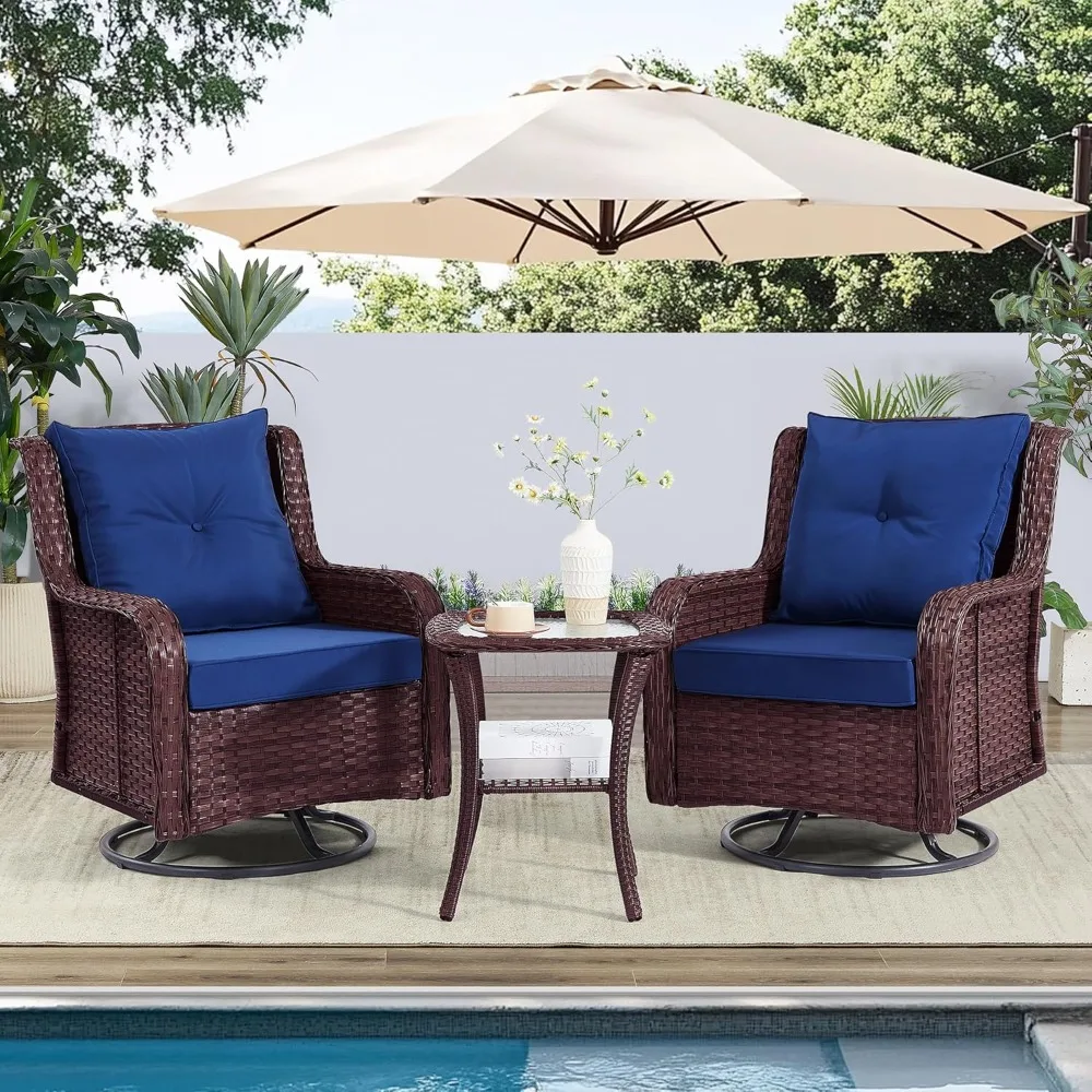 

Patio Furniture Sets, 3 Pieces Wicker Outdoor Furniture - 360 Degree Swivel Rocking Chairs and Rattan Side Table for Garden