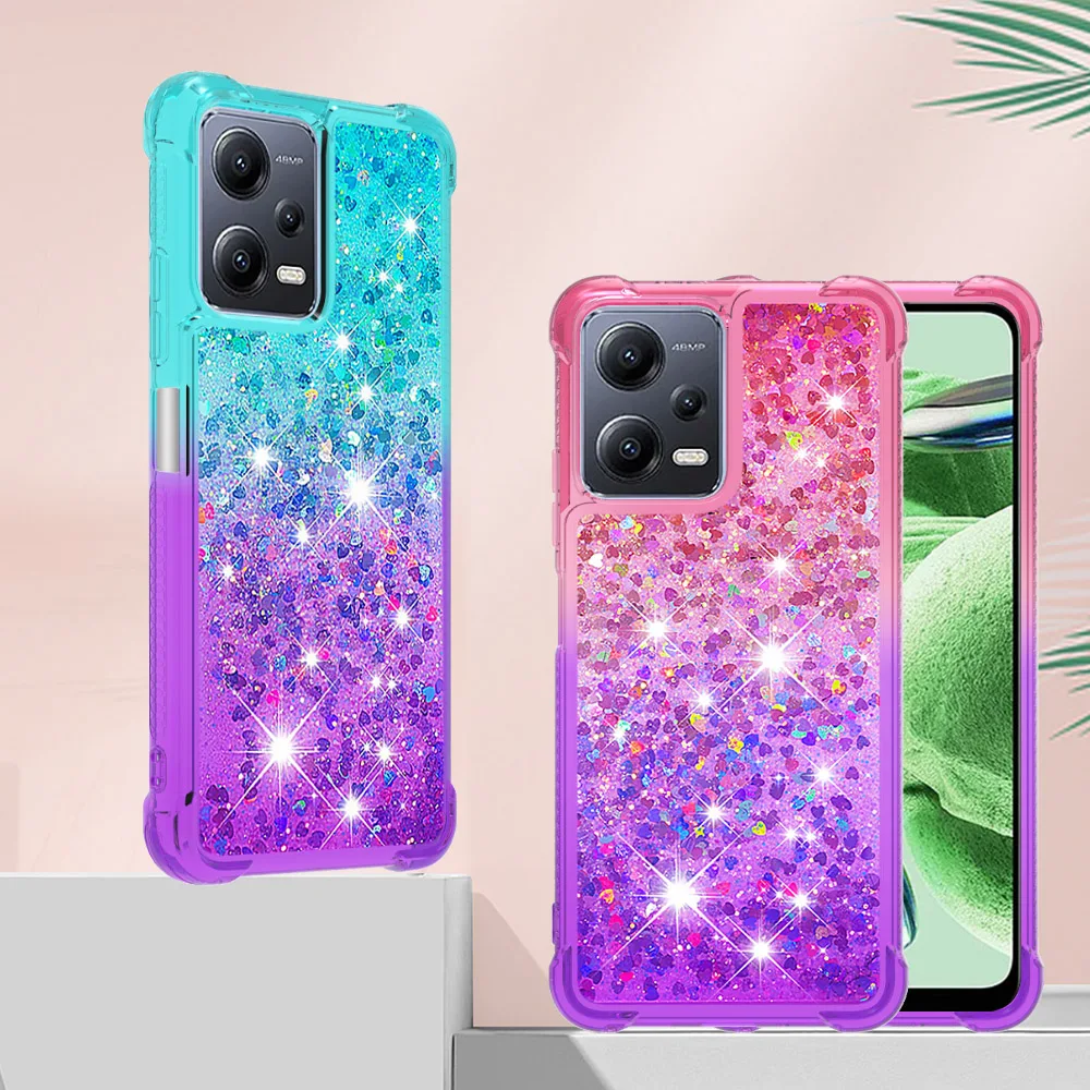 Glitter Phone Case on for Funda Xiaomi Redmi Note 12S 12 Pro Cases Xiomi Bling Shiny Sequin Dynamic Liquid Quicksand Back Cover