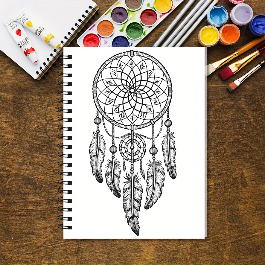 32 Page Dream Catcher Adult Coloring Book 8.3x11.2 Inch - Stress And Emotional Relief Therapeutic Art Pages for Relaxation And S