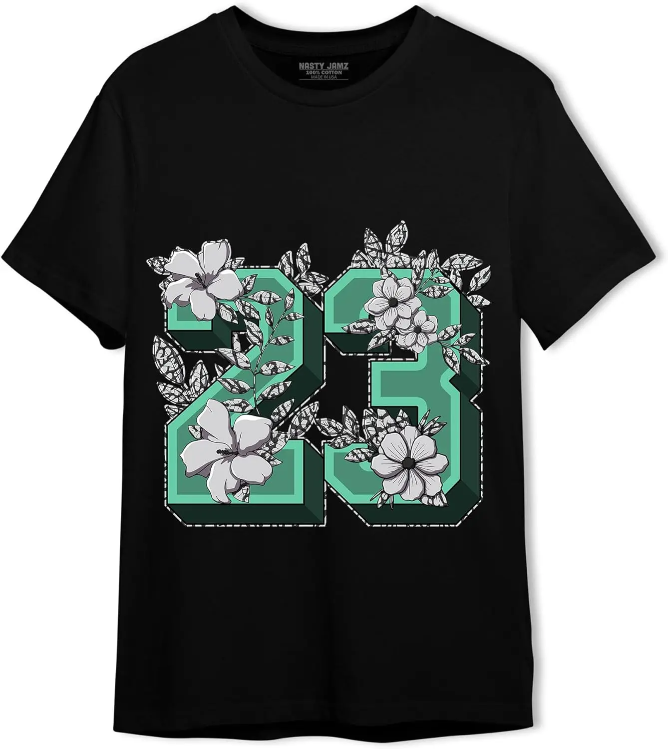 

23 Floral Unisex Shirt Matching AJ 3s Green Glow, Urban Clothing, Black, White