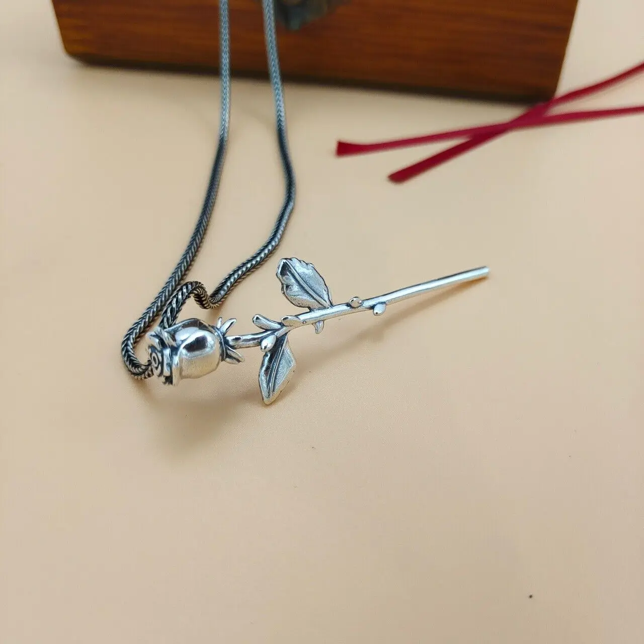 Real 925 Sterling Silver Rose Lovely Pendant 60mm H