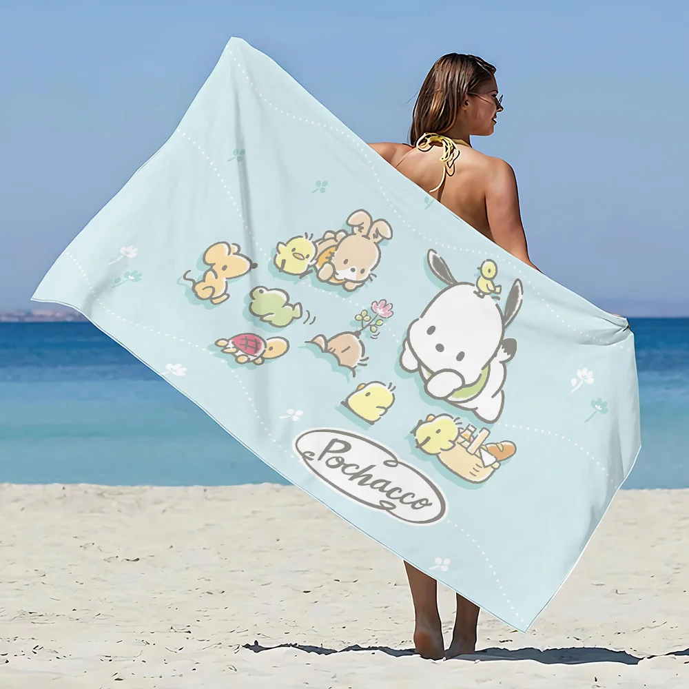 Cartoon Sanrio P-PochaccoS Beach Towel Microfiber Sand Quick Dry Soft Sandproof Pool Towels for Women Travel Gym Shower Camping