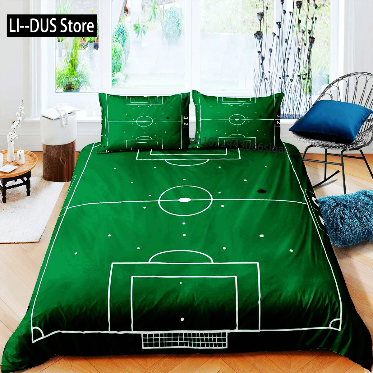 

Green Football Field King Queen Duvet Cover Soccer Field Comforter Cover Boys Men Sport Games Bedding Set Polyester Quilt Cover