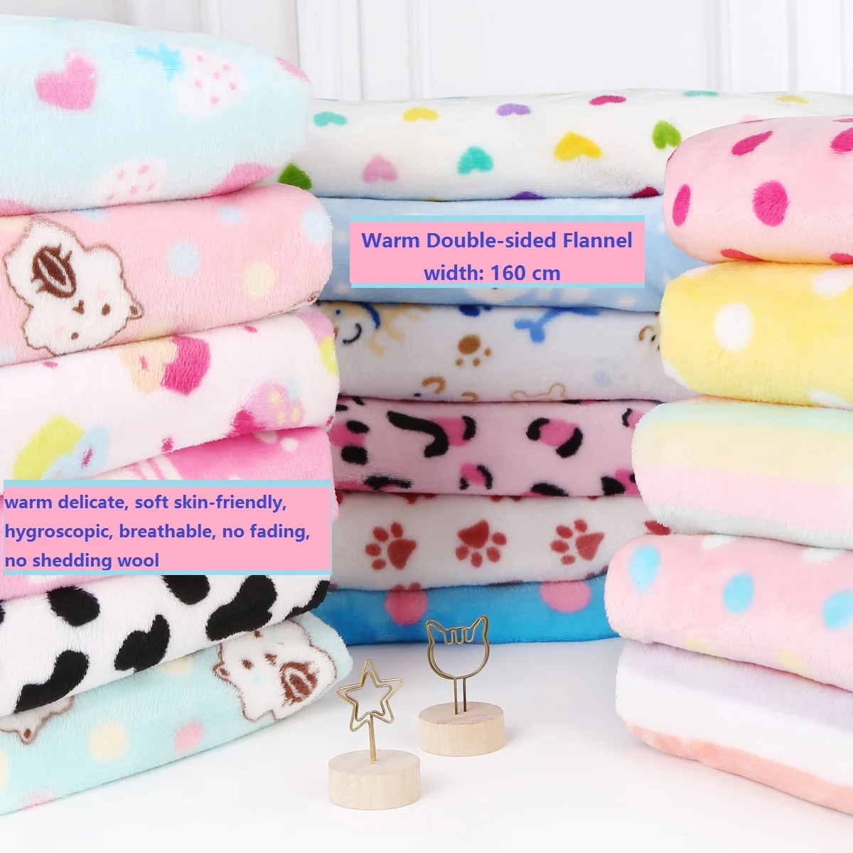 160cm*50cm Soft Warm Double-sided Flannel Fabric Coral Fleece Pajamas Blankets Baby Plush DIY Apparel Sewing Fabric Thick 400g/m