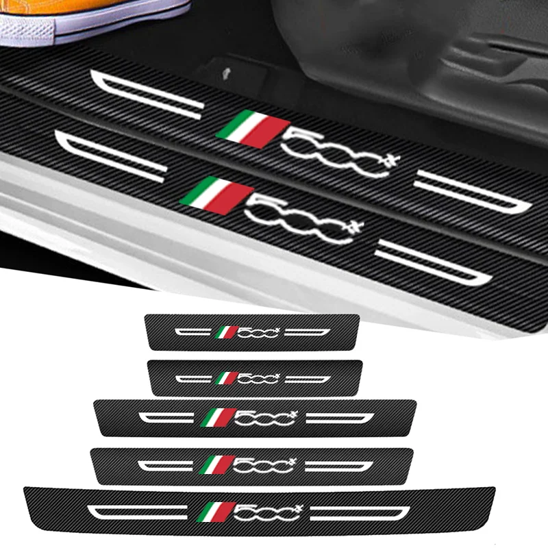 Car Threshold Scuff Plate Carbon Fiber Door Sill Protector Stickers for Fiat 500X Logo Badge Auto Door Welcome Pedal Guards Film