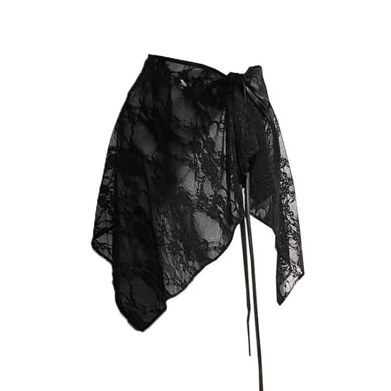 

Весенняя французская кружевная многослойная юбка для женщин, асимметричная юбка-фартук с запахом, повседневная внешняя юбка, прикрывающая бедра