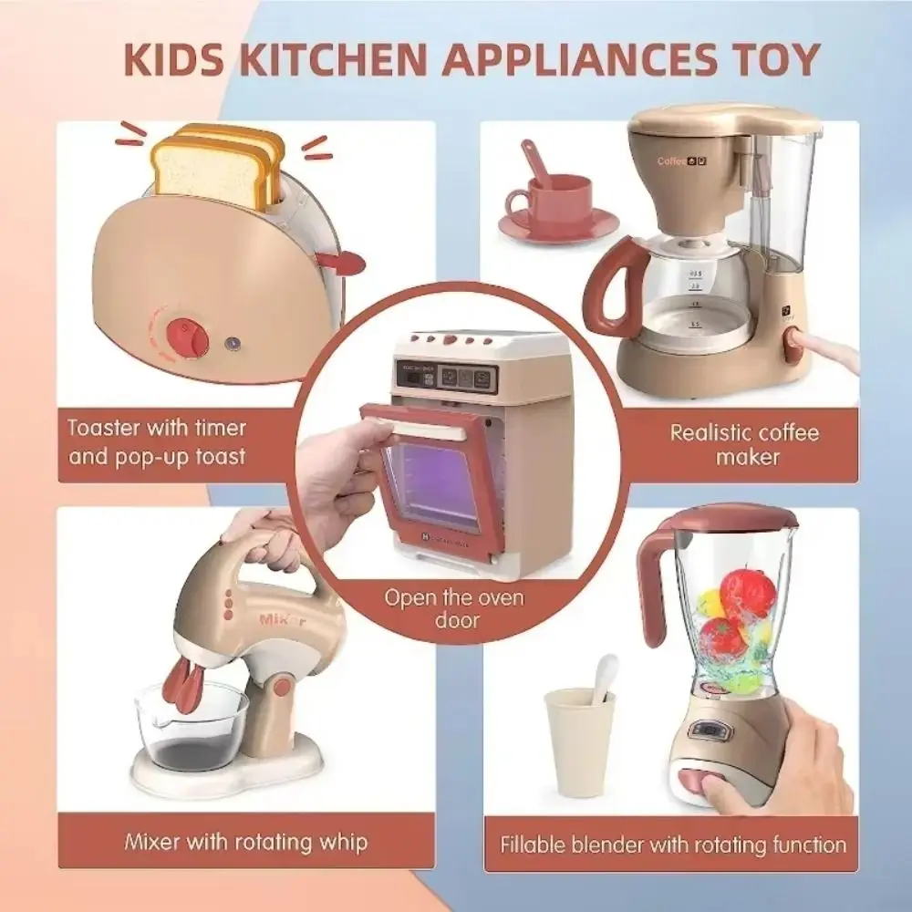 Utensílios de cozinha eletrodomésticos conjunto de brinquedos máquina de café elétrica aspirador de pó crianças brincar casa fabricante de pão forno