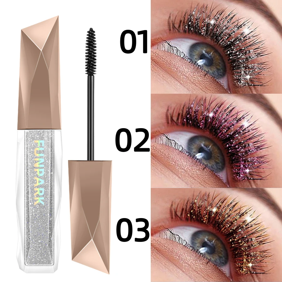 Deslumbrante Diamond Glitter Mascara, fórmula à prova d'água, duradoura, à prova de manchas, onda intensa, magia de alongamento, uma beleza Mus