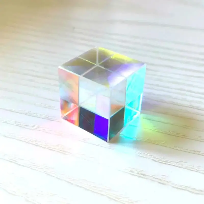 Prism Six-Sided Bright Light Combine Cube Prism 15*15*15mm Stained Glass Beam Splitting Prism Optical Experiment Instrument