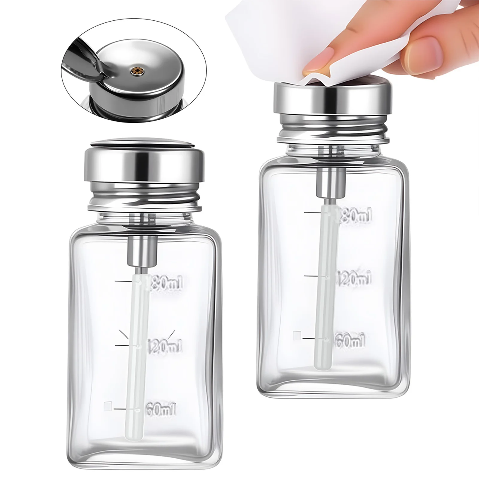 180ml Nail Glass Bottle Press Funnel Press Type Alcohol Bottle Nail Remover Water Empty Bottle Cleaning Liquid Hydraulic Supplie