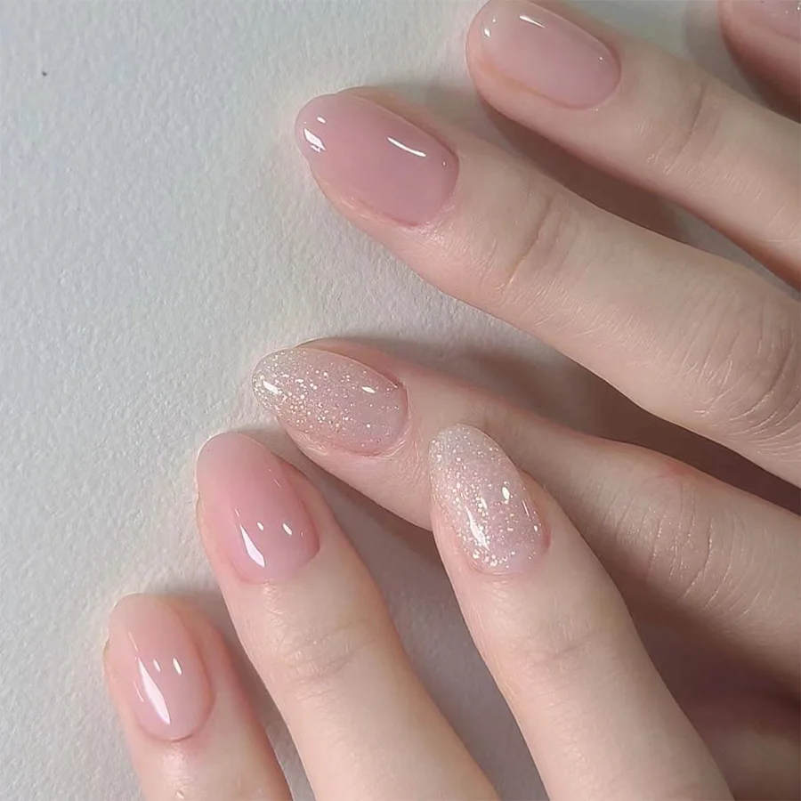 24Pcs Ballerina Almond Fake Nails with Glue Minimalism Nail Design White Gradient Full Cover Press on Acrylic Nail Manicure Tips image 2