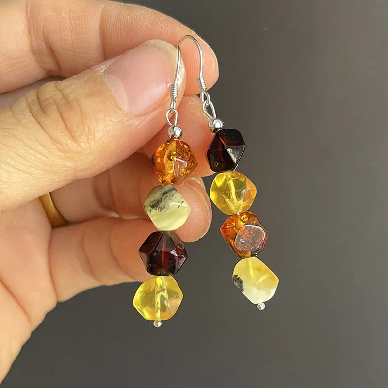 متعدد الألوان العنبر أقراط للنساء هدية S925 الفضة رائع القرط المتدلي البلطيق 2026 جديد فريد الأوجه كهرمان حقيقي مجوهرات #5