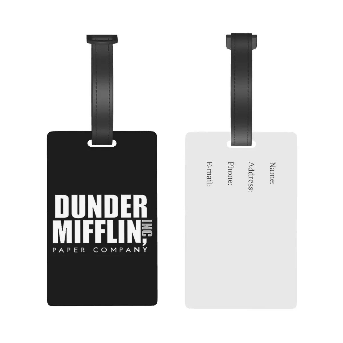 Dunder Mifflin Logo Etichette per bagagli Accessori per valigie Moda da viaggio Etichetta d'imbarco per bagagli Porta etichette portatile ID Nome Indirizzo