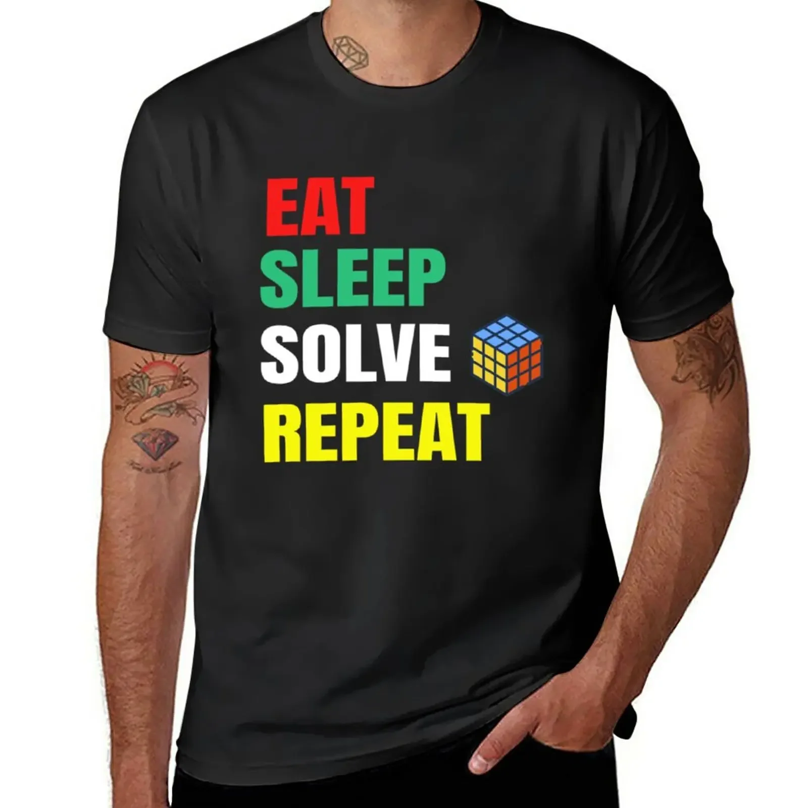 New Eat Sleep Solve Repeat Speed Cubing Puzzle Cube T-Shirt cute tops vintage graphic tee mens t shirts casual stylish