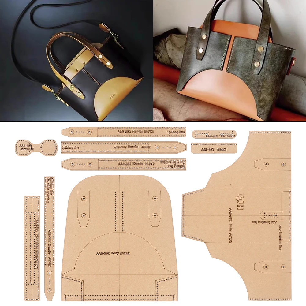 1 conjunto de desenhos em couro DIY, padrões em papel kraft, moldes de papel para fazer manualmente mini bolsa de couro/bolsa de ombro/bolsa de mão.