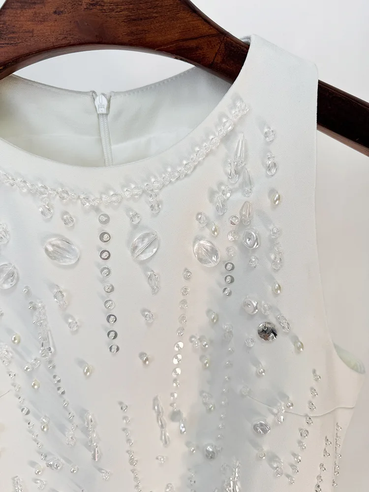 HIGH STREET Newest 2025 Fashion Stylish Designer Women's Diamonds Beading Sequined Sleeveless Tank Dress