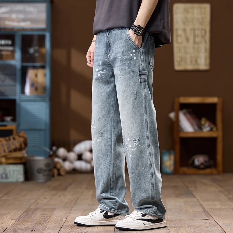 2025 New Summer Jeans Trendy Loose Straight Casual Versatile Long Pants cargo pants mens jeans streetwear pants for men