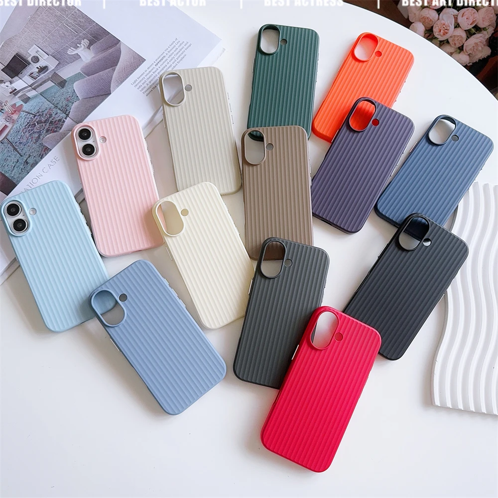 아이폰 16, 15, 14, 13, 12 프로 맥스 플러스, 카메라 보호 범퍼, 후면 커버, 럭셔리 매트 스트라이프, 메탈릭 페인트 슬림 폰 케이스