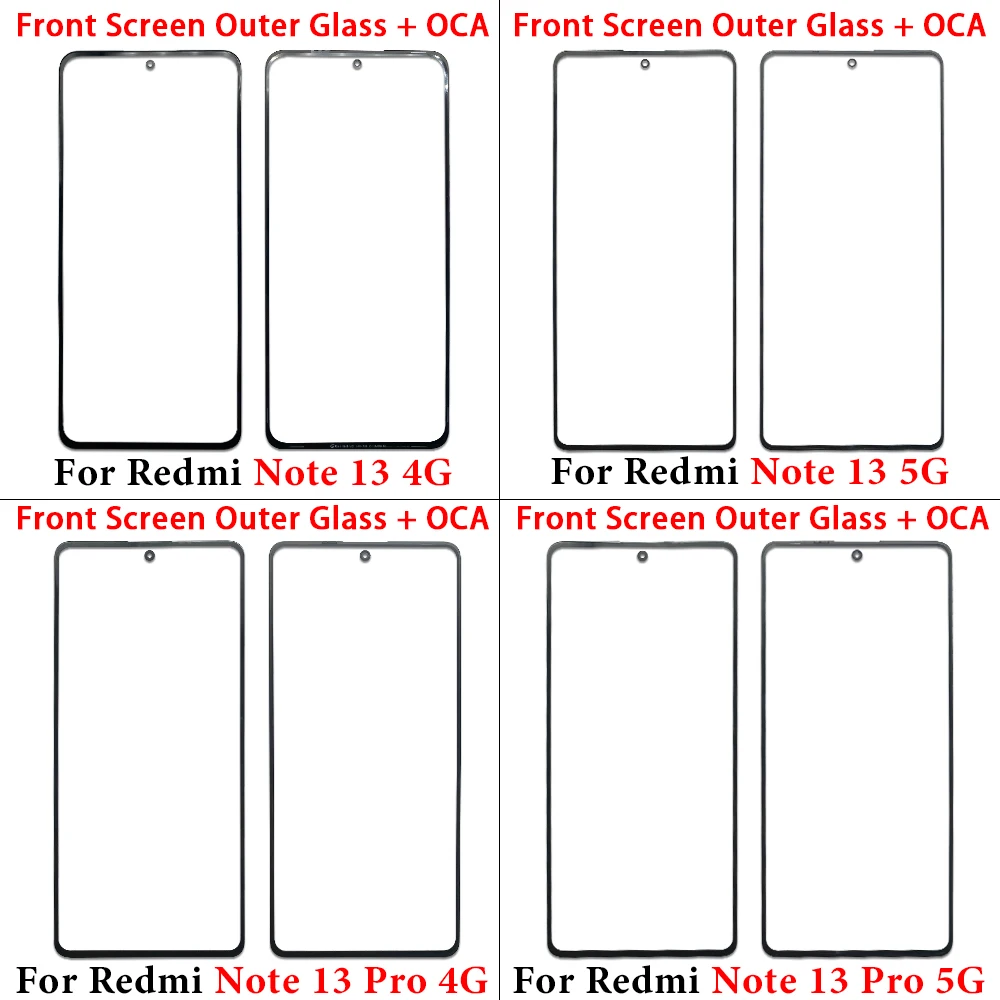 1Pcs New For Xiaomi Redmi Note 13 Pro Plus 5G 4G LCD Touch Screen Panel Front Outer Glass Lens With OCA Glue Replacement