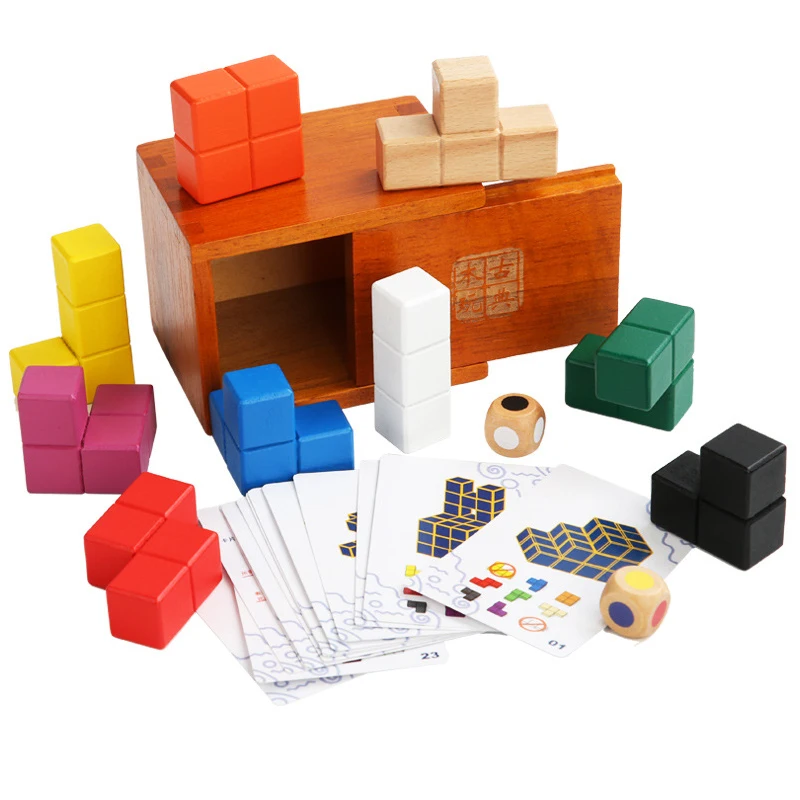 IQ Games Soma Cube Puzzle in Wood Box With Cards 3D Brain Teasers For Adults and Kids Logical Thinking Rompecabezas De Madera