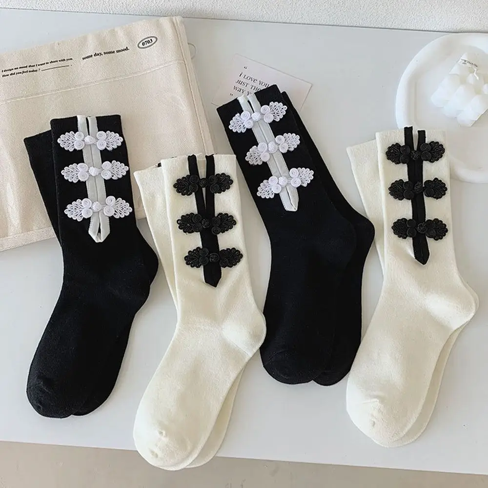 

Lace JK Socks Chinese Style Autumn and Winter Calf Socks Hollow Cheongsam Buckle Socks Cotton Hosiery Women Socks Tube Socks