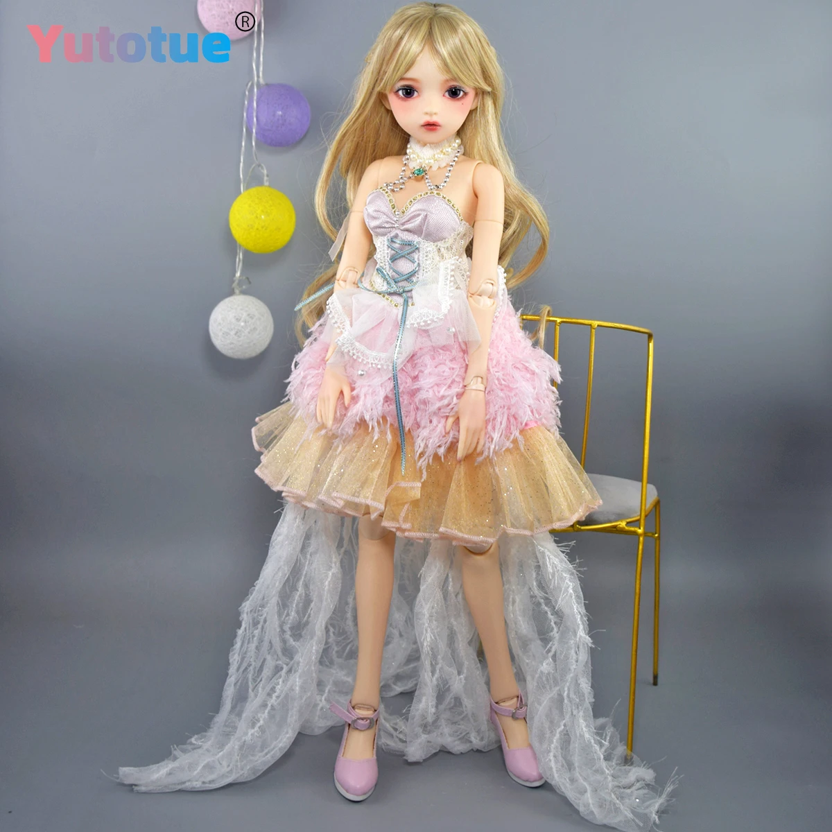 YUTOTUE 60cm Height Glitter Purple Eyes Girl Doll 1/3 BJD Toy with Handmade Dress Wig Outfits