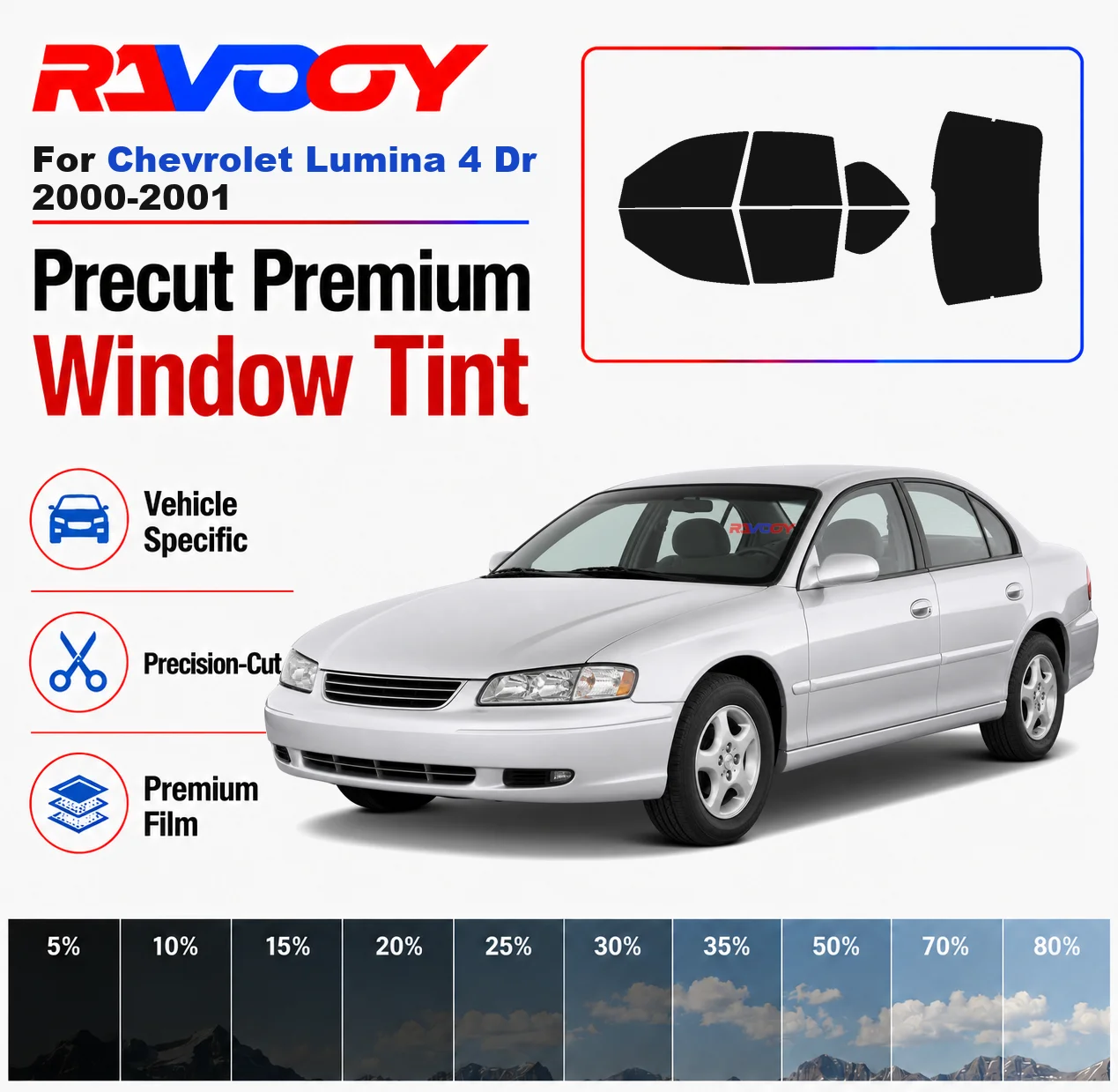 

Premium Precut Window Tint Kit Front Rear Windows Rear Windshield For Chevrolet Lumina 4Dr 2000-2001 Car Solar Nano Ceramic Film