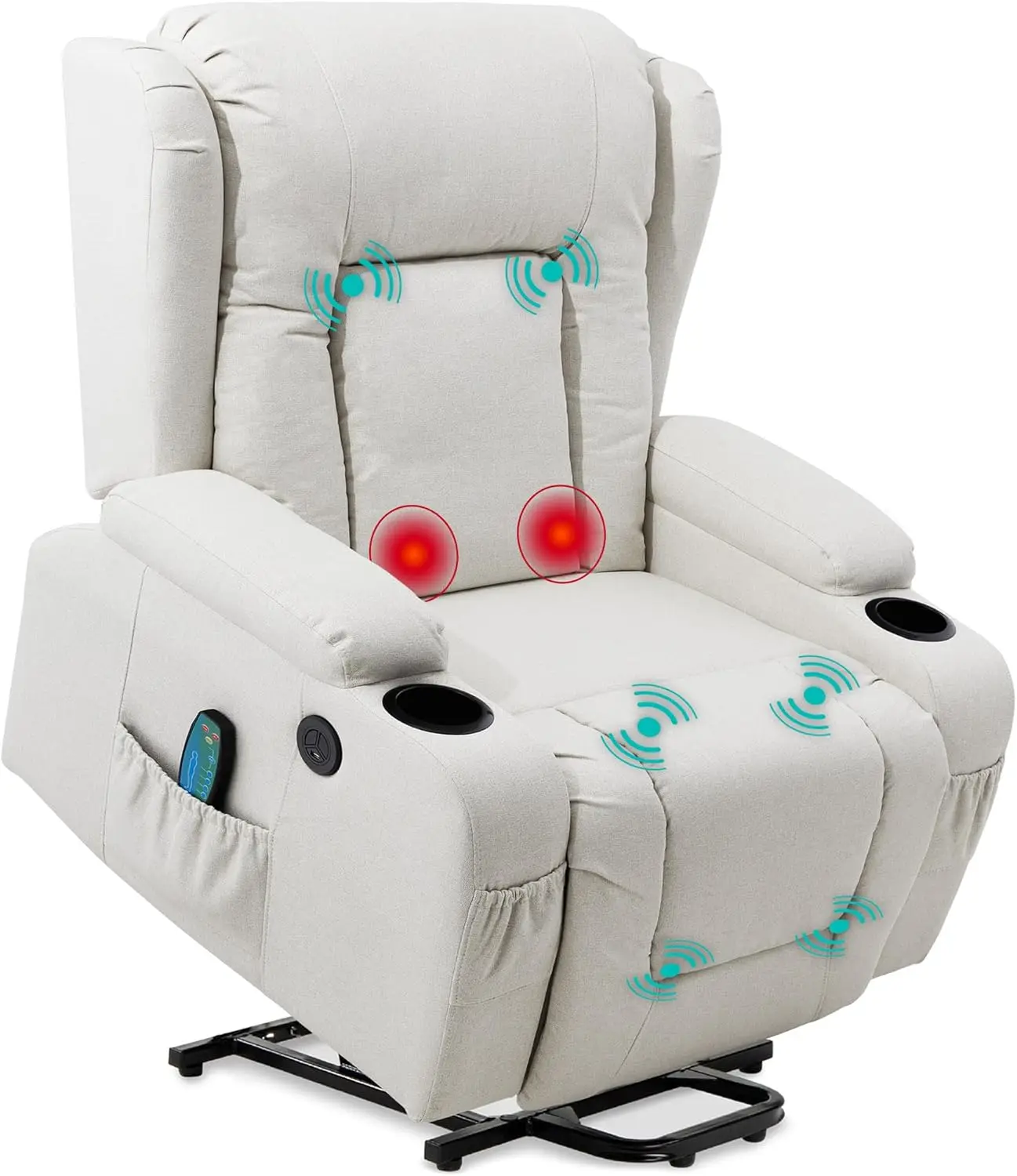 Modern Linen Electric Power Lift Chair, Recliner Massage Chair, Adjustable Furniture for Back, Legs w/ 3 Positions - Ivory