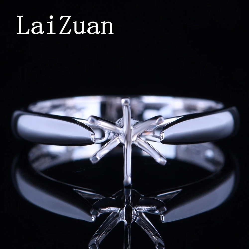 LaiZuan Solid 14K White Gold AU585 Women Trendy Fine Jewelry Semi Mount Engagement Wedding Ring Setting Fit Round Cut 5.5-6.5mm