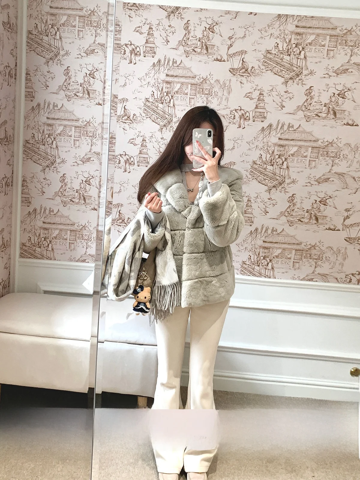 

Брюки-клеш с высокой талией LII C Line Cosite из серебристого бархата для женщин, универсальные брюки в стиле Ханьфу