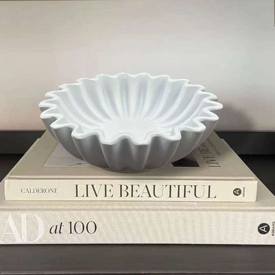 Grooved Ruffle Edge Decorative Bowl Living Room Shape Coffee Table Bookshelf and Console Table Ornament Creative Ornament