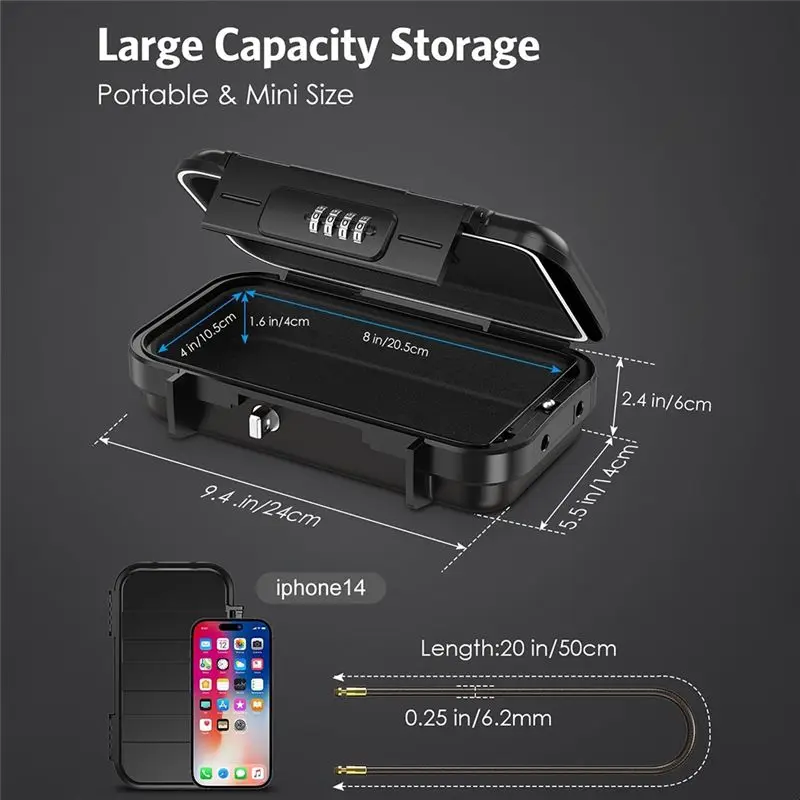 B27B Portable Safe Box For Travel Mini Beach Lockable Box For Dorm,Travel,Beach,Hotel Combination Safe Box Black