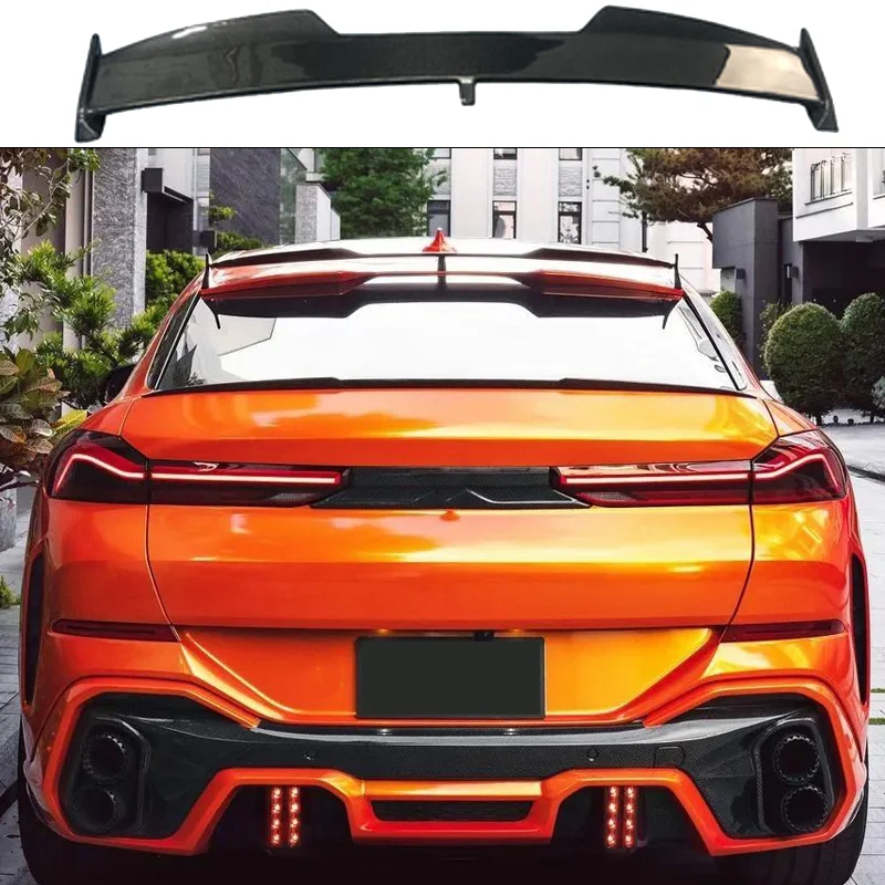 

For BMW X6 X6M G06 F96 2020 21 22 23 Carbon Fibe Car Rear Roof Window Trunk Lid Spoiler Wings Black Exterior Tuning Accessories