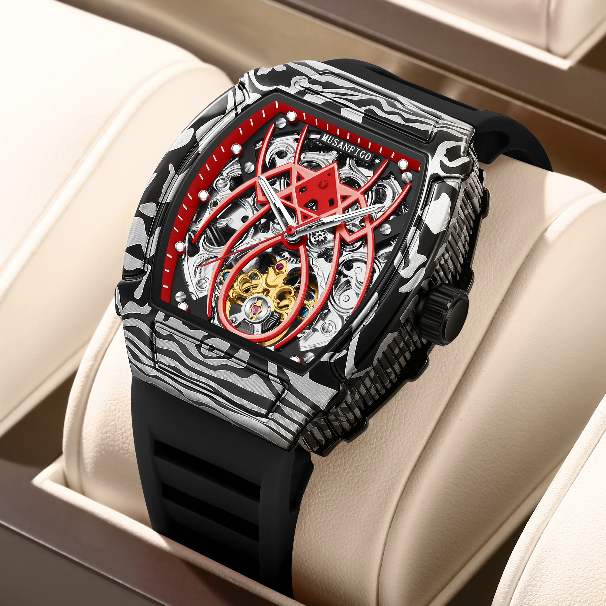MUSANFIGO Herren Automatische Mechanische Uhr Mode Nachtleuchtende Wasserdichte Uhr Vatertags-Geschenk