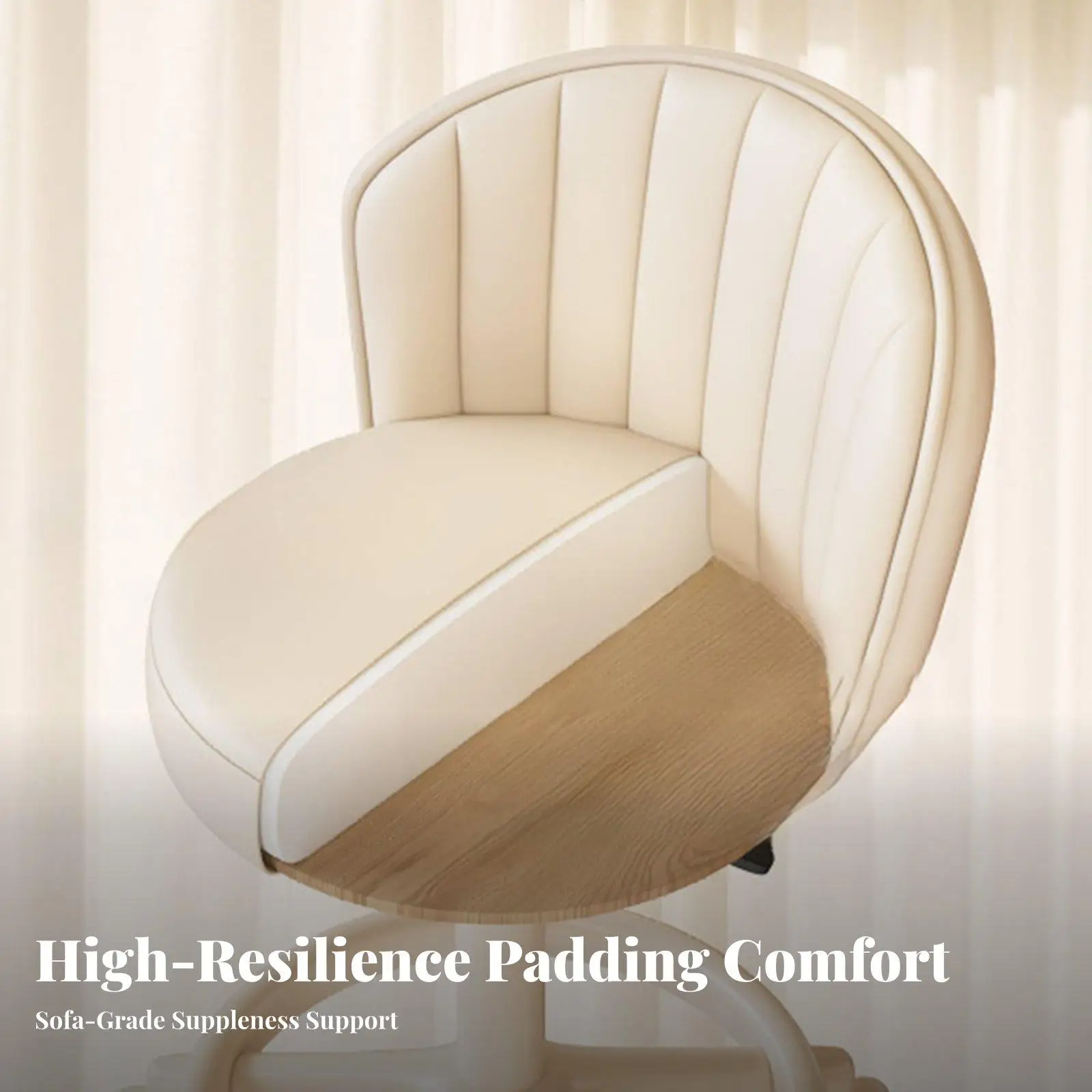 Soft Padded Dressing Table Stool with Sturdy Five Point Base and Smooth Casters for Living Room