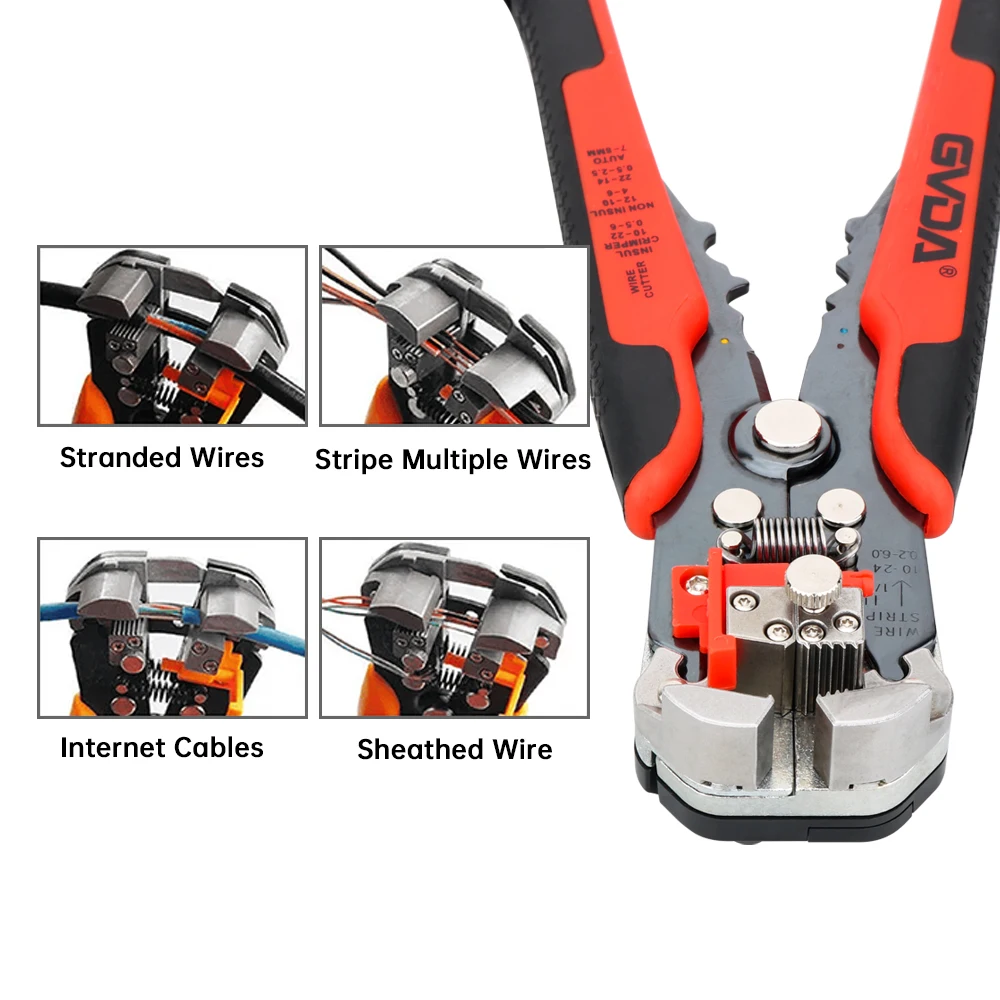 GVDA Multifunction Wire Stripper with Non Contact Voltage Test Decrustation Pliers Automatic Cable Cut Crimp Terminals Tools