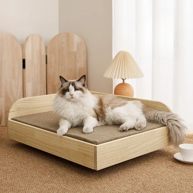 

Elevated Solid Wood Cat Nest Moisture-Proof Four-Season Pet House with Sponge Mattress Stylish Princess Bed for Cats & Dogs