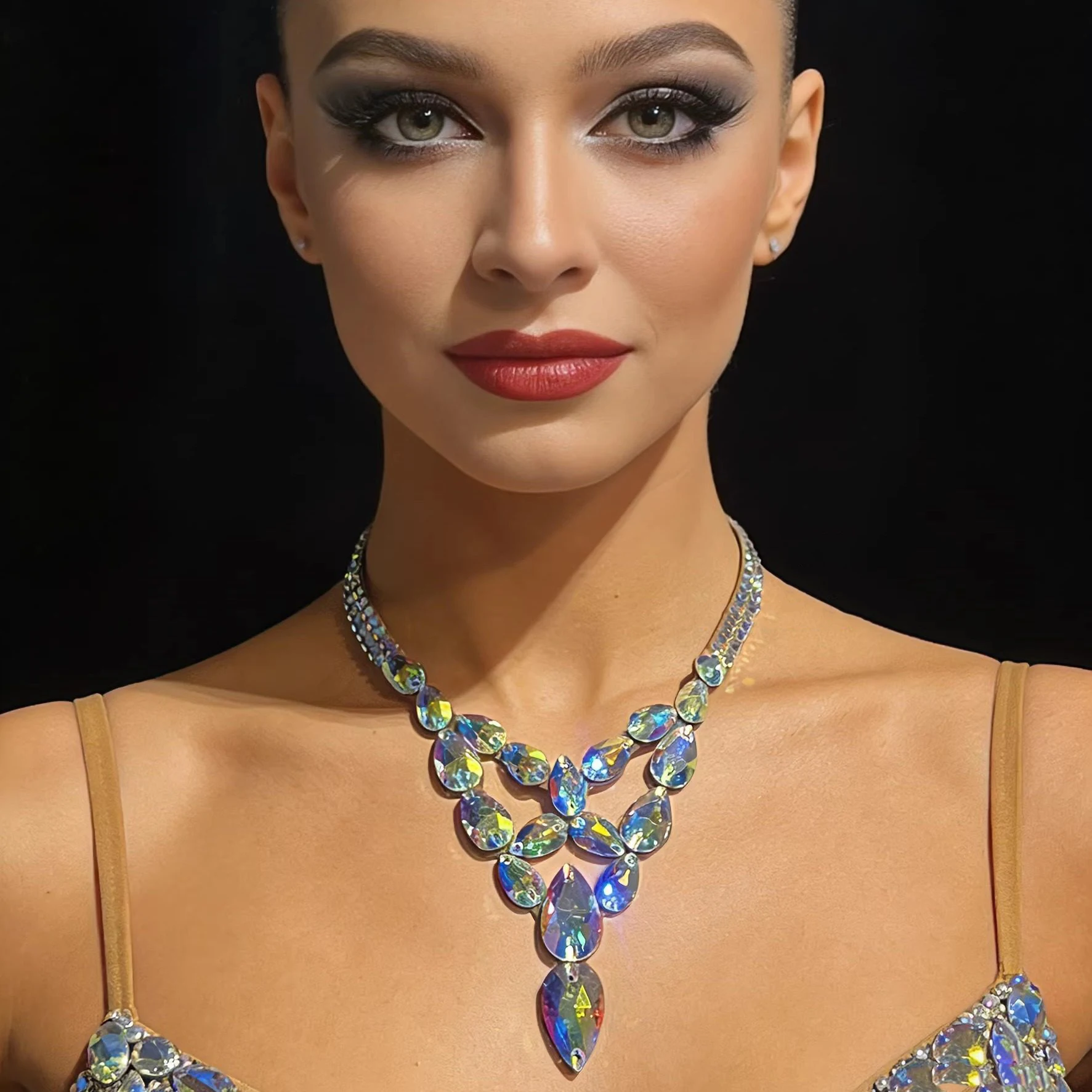 Latin Dance Standard Dance Modern Dance Water Diamond Necklace Adult Competition Pendant Water Drop Neck Ornament
