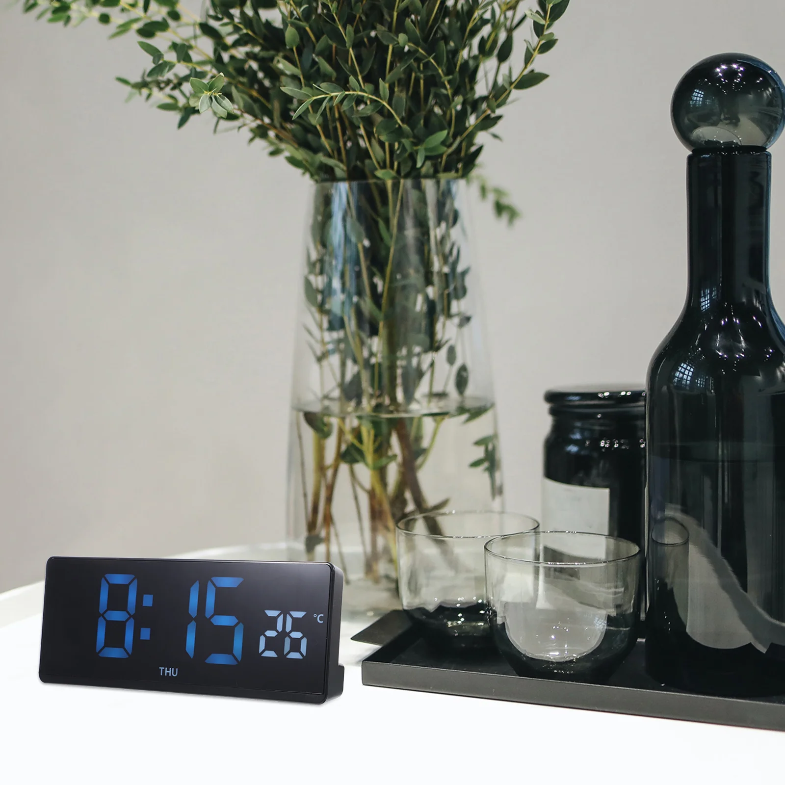 

Led Digital Alarm With Thermometer Large Display Wall For Bedroom Stable Base Adjustable Lighting Digital Hygrometer Temperature