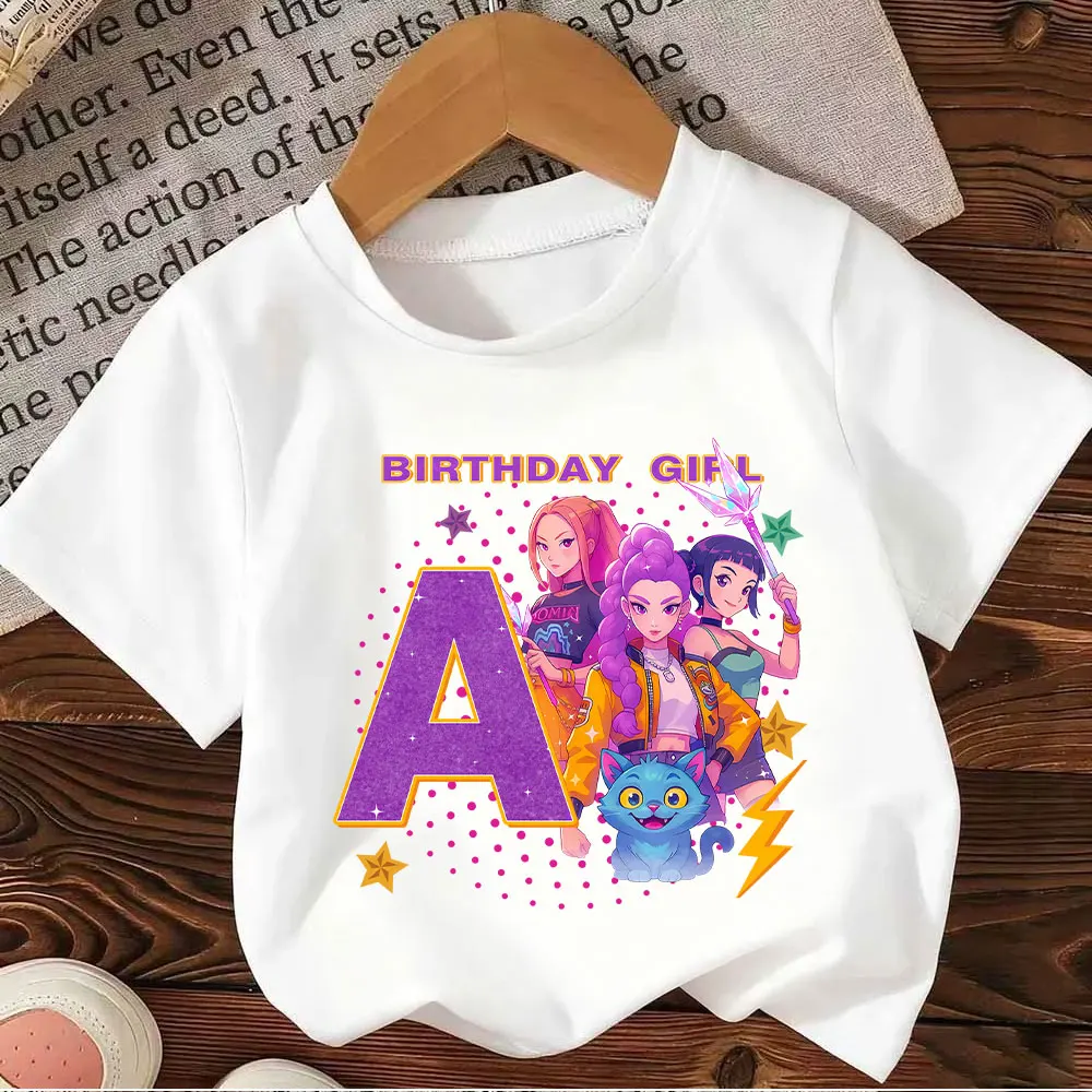 Camiseta de Verano K-Pop con Letras de la A a la Z para Niños, Camiseta de Manga Corta con Estampado de Tigre Harajuku para Niños y Niñas, Regalo
