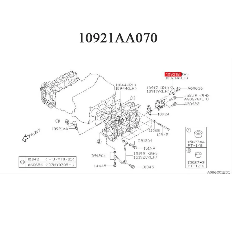 Válvula de Control de aceite original para coche, accesorio para Subaru Outback Legacy Tribeca 3,0, 10921AA050 (medio) y 10921AA070(RH)