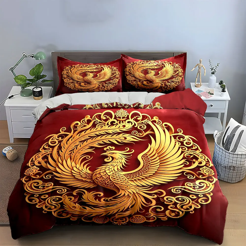 

Golden Phoenix Decorative Art Set Soft Comfortable Duvet Cover Bedding Set Included 1*Duvet Cover & 2*Pillowcases, gift