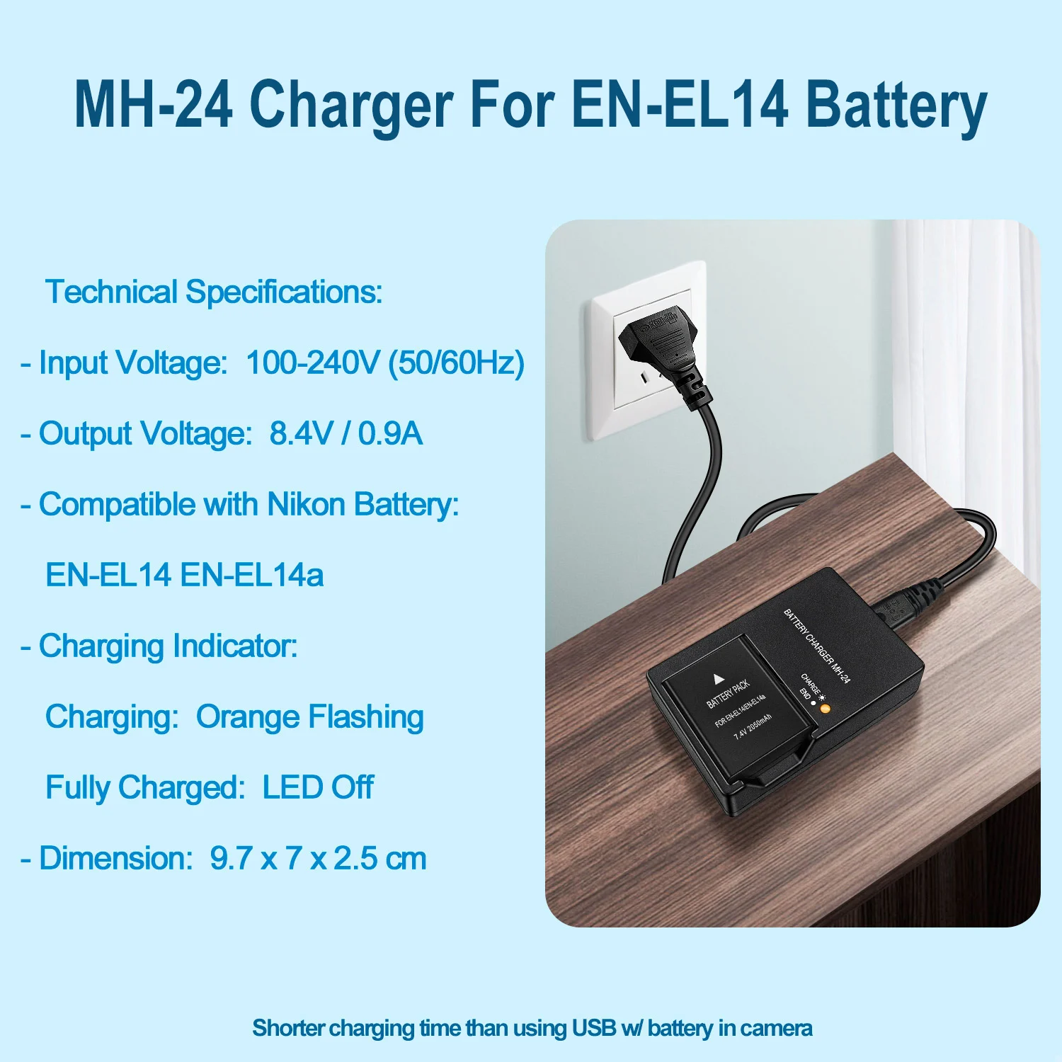 MH-24 Batterieladegerät für Nikon EN-EL14 ENEL14a für D3500 D5600 D5500 D3400 D5300 D3200 D3100 D5200 D5100 D3300 DF Kamera – Detail 5