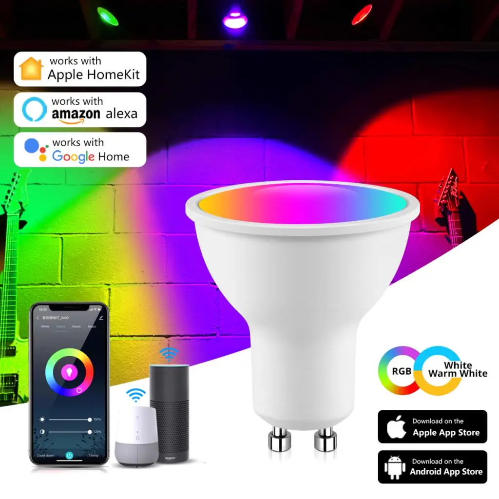 

GU10 WIFI Лампа RGB Белый Теплый Белый AC90-265V Умная лампочка Работает с Apple Homekit Голосовое управление Сертифицированный MFI
